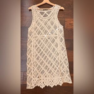 Zara Open-Knit Sleeveless Crochet Top in Beige